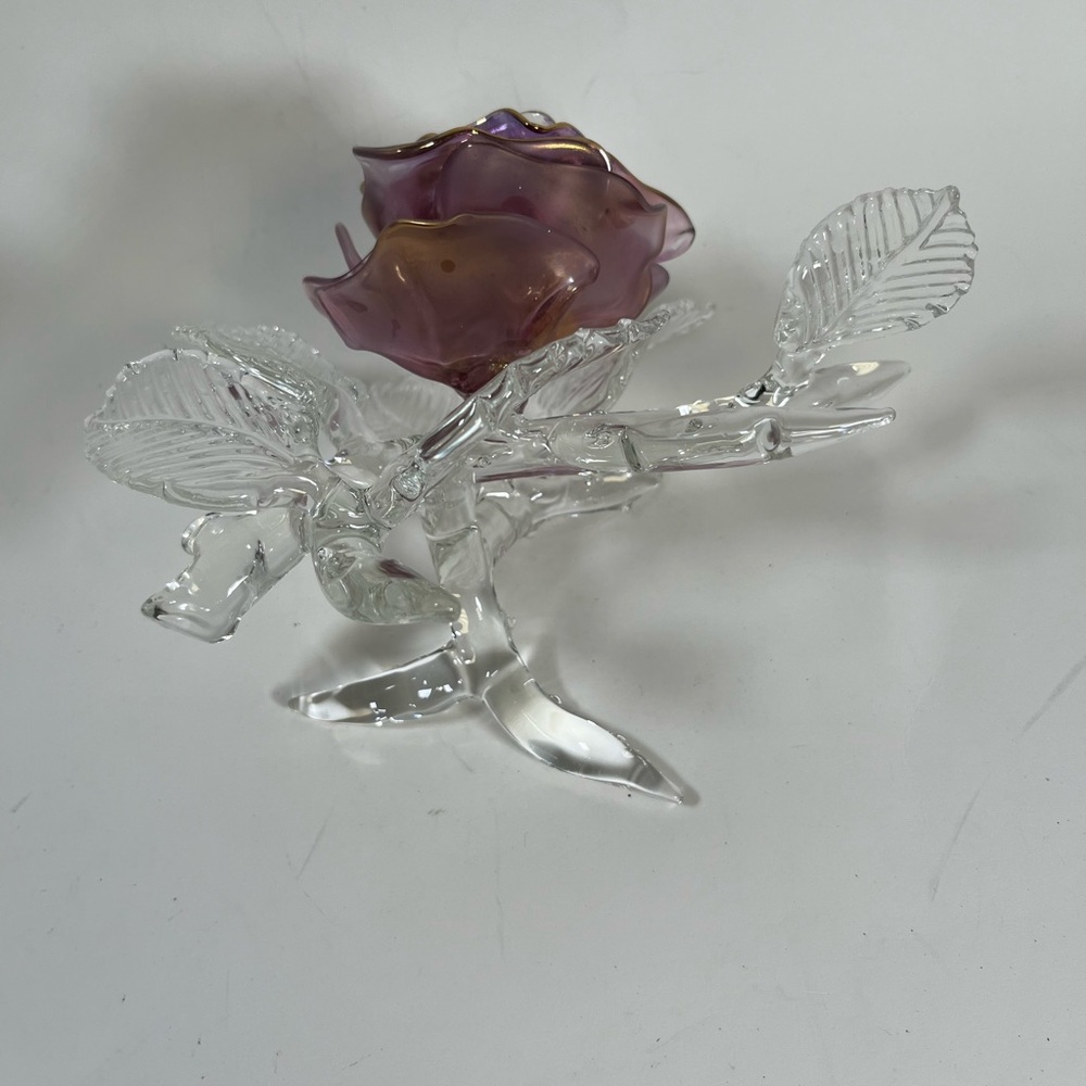 Art Glass Crystal Lavender Flower Purple and Gold, Signed - Picture 3 of 16